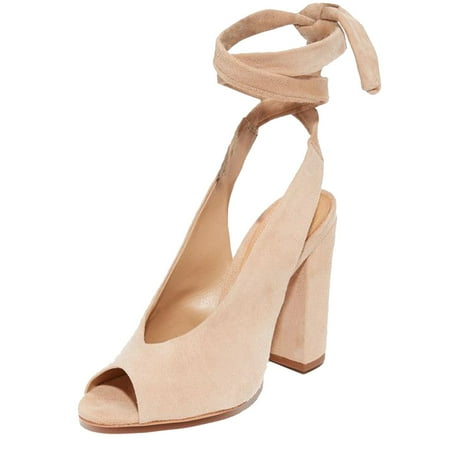 

Schutz Archie Neutral Nude Amber Light Suede Ankle Wrap Pumps Sandals Peep Toe (5)