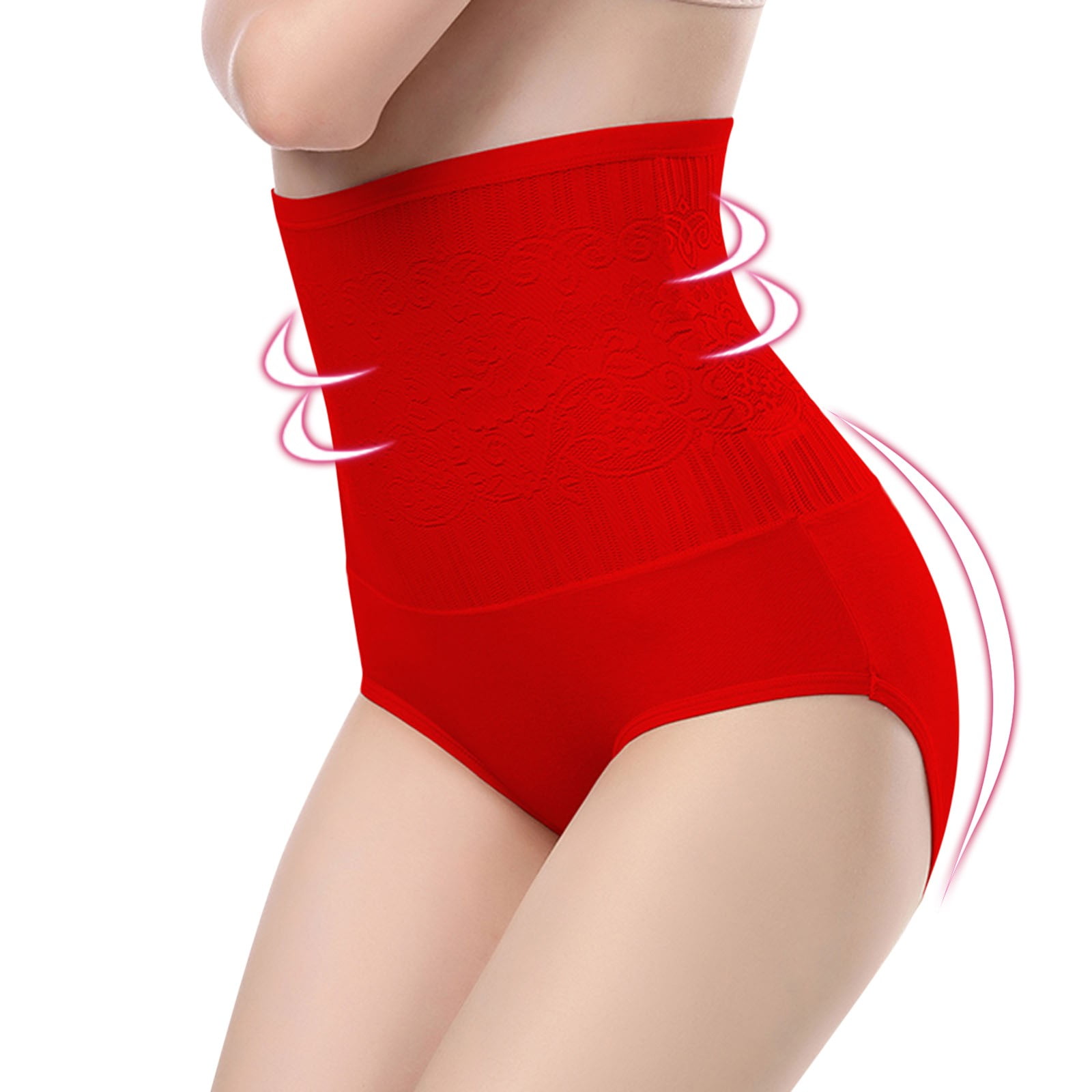 YUEHAO Womens Underwear 2PC Womens High Waist Shapewear Panties Tummy  Control Lifter Body Shaper Panty Ladies Slim Waist Trainer Pants (Red)