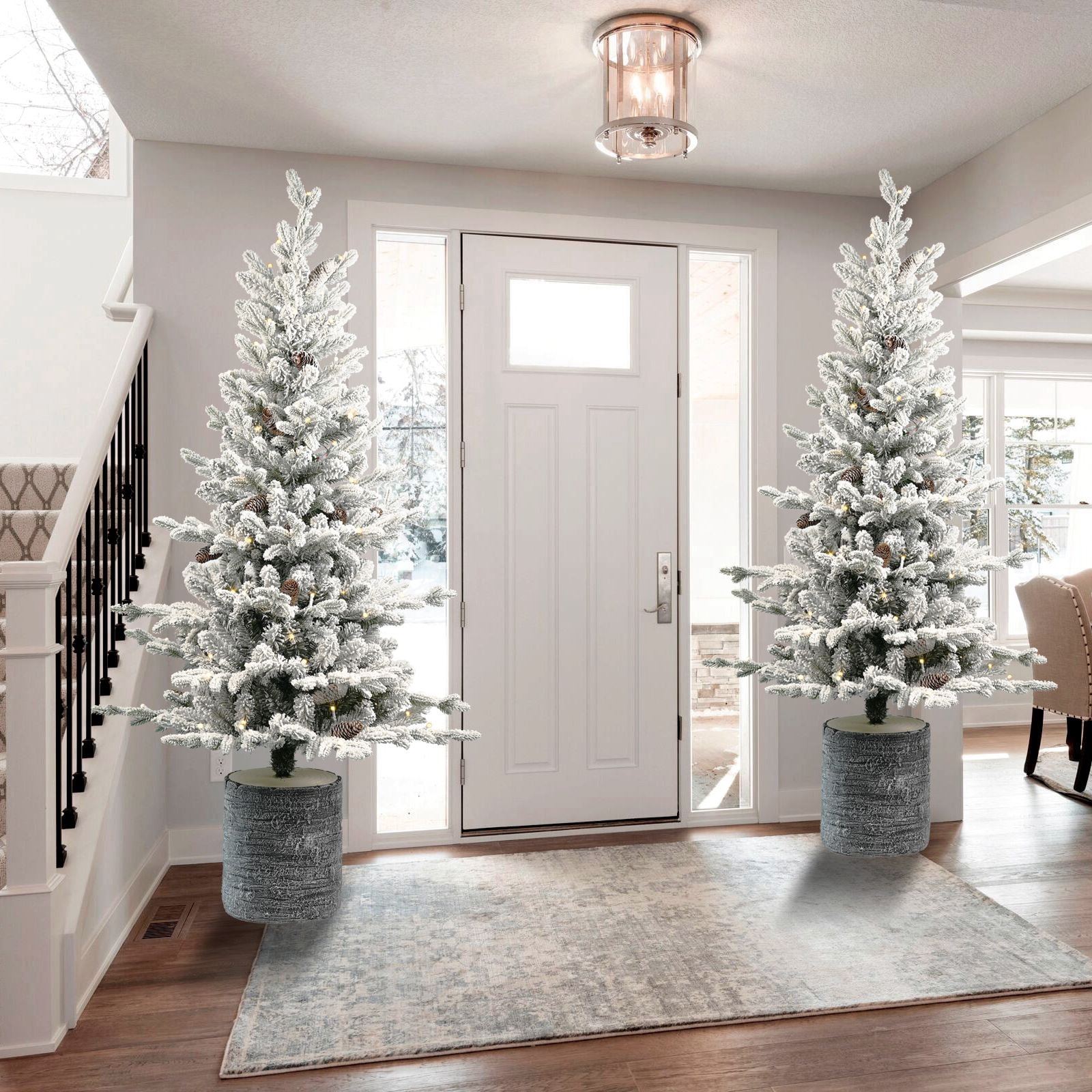 Alvantor 2FT Flocked Christmas Tree with Pot Base Artificial Tree with 30 LED Lights & 3 Pine Cones & 189 Tips for Tabletop White