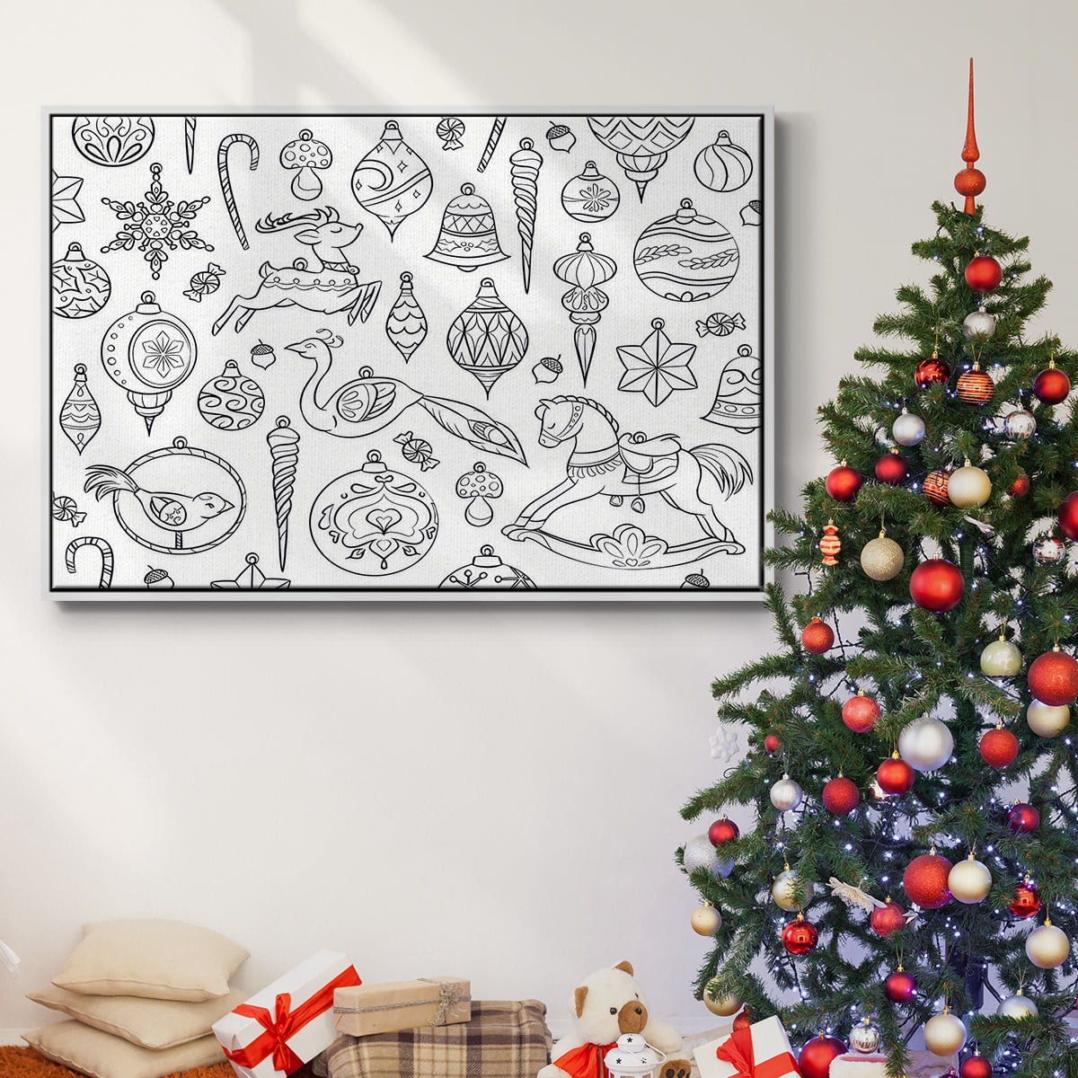 Vintage Ornaments - Framed Gallery Wrapped Holiday Canvas - 25 x 37 - White Frame