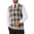 thumbnail image 4 of INSPIRE CHIC Men's Casual Knit Sleeveless V-Neck Plaid Argyle Sweater Vest M Light Brown, 4 of 5