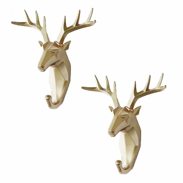 Ganchos para abrigos con llave de animal sin perforaciones (2 piezas, ciervo dorado)