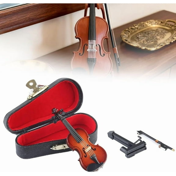 Playable Tiny Violin Figurine Model, The Worlds Smallest Miniature Musical Instrument Mini Wooden Violin Model, Dollhouse Accessory or Keychain Charm for Unique Dumb Stupid Gag Gifts