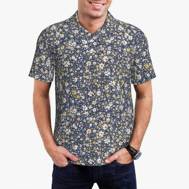 Balery Daisies Flowers Camisa Polo de Hombre con Estampado, de Manga Corta y Tejido Medio, Camisa Tipo Golf Polo-3X-Large
