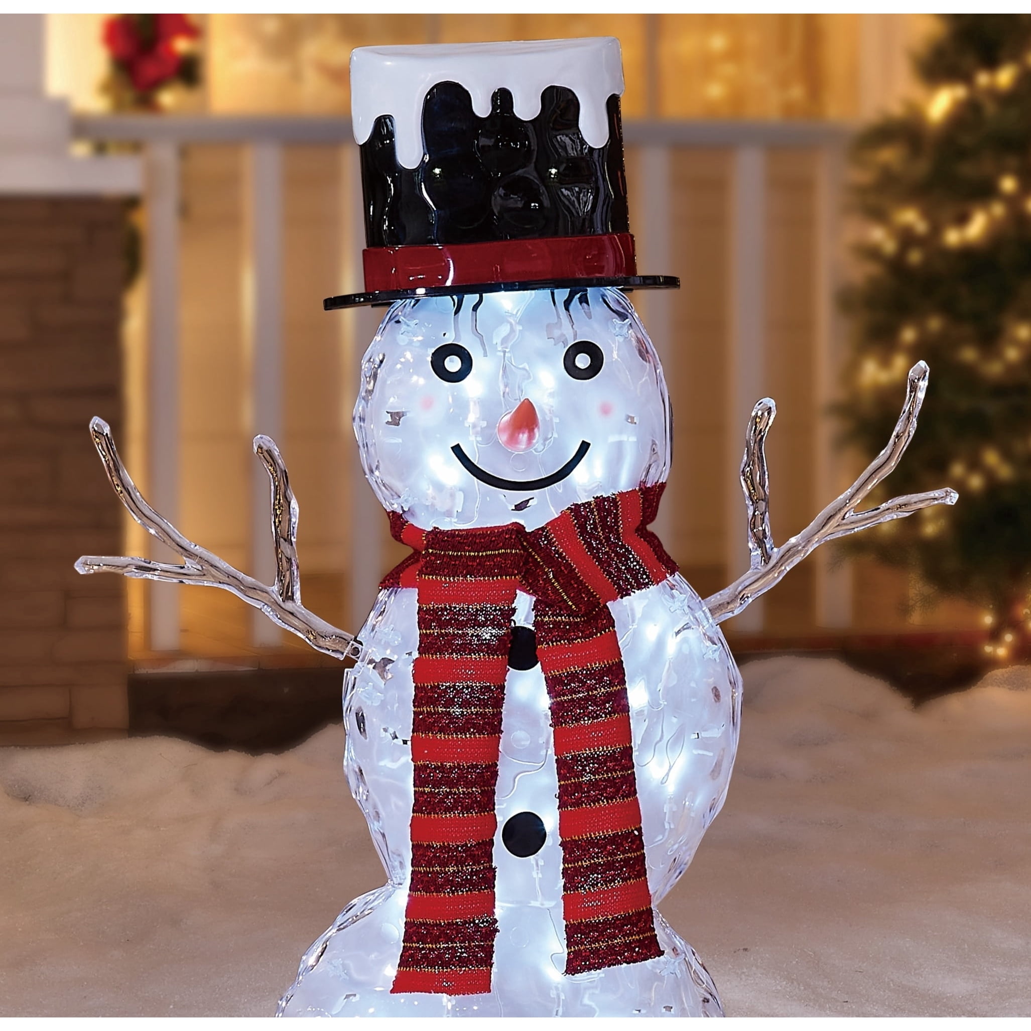 Indoor/Outdoor LED Icy Snowman Christmas Decoration, White/Black/Red, 19.7", by Holiday Time