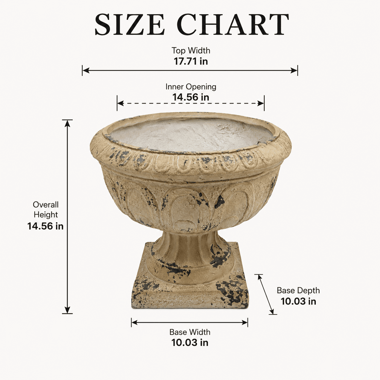 Aukfa Large MGO Garden Urn Planter, Outdoor Tall Decorative Stone-Look Flower Pot with Drainage Hole & Weather-Resistant, White