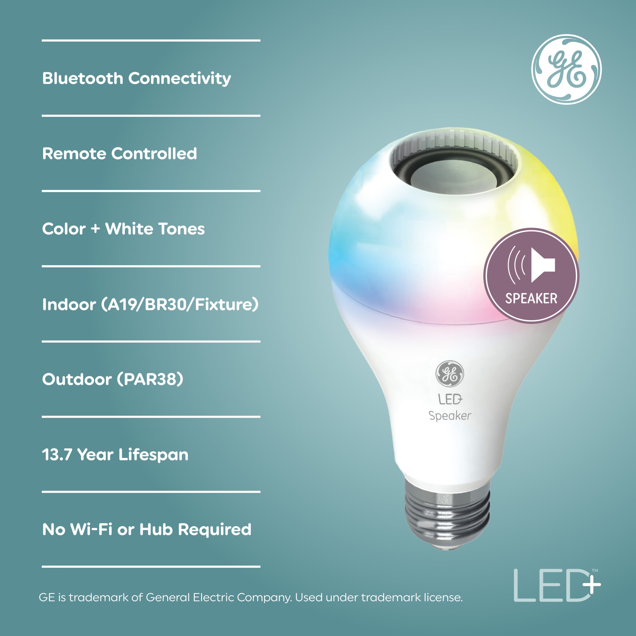 GE LED+ Speaker LED Light Bulb, Color Changing, 2-Pack photo 2