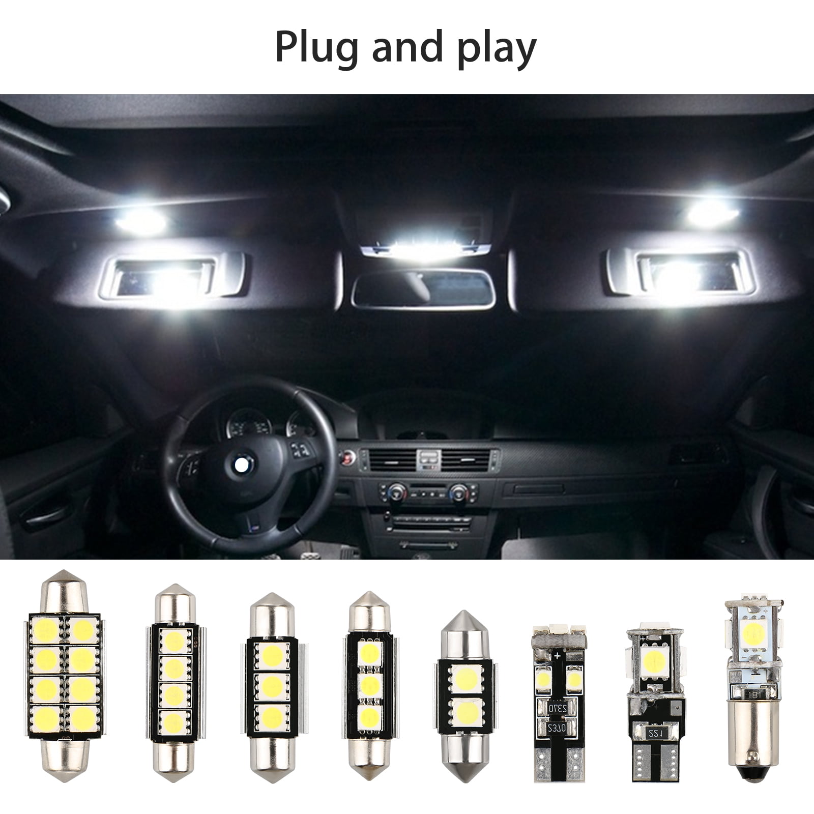Car Interior Led Bulb Kit Dome Makeup Mirror Glove Box Tread