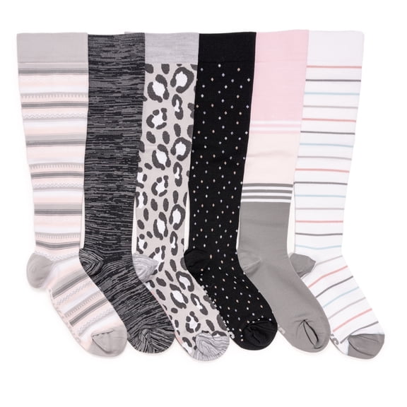 MUK LUKS Women's 6 Pack Nylon Compression Knee-High Socks