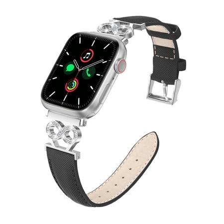 XIUDA Genuine Leather Band Compatible with Apple Watch Women 38mm/40mm/41mm/42mm/44mm/45mm/46mm, Leather Apple Watch Band Women 8-Shaped Metal Crown for iWatch Series 10 9 8 SE 7 6 5 4 3 2 1 Se/Se 2