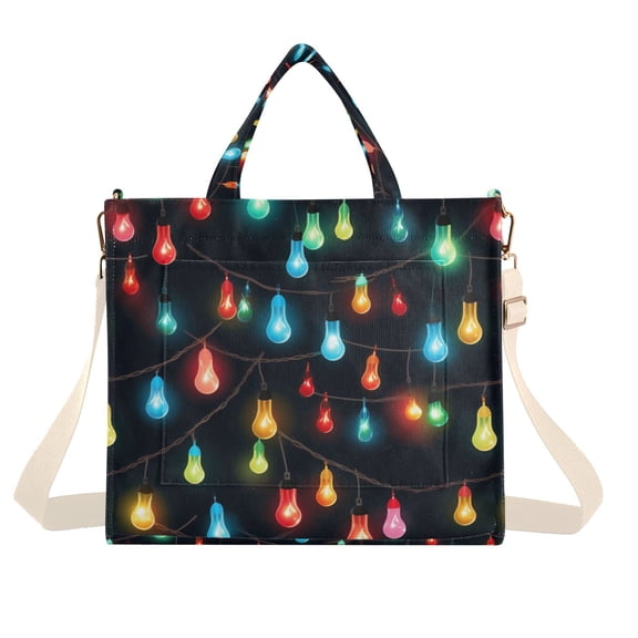 Christmas Lamp Light Post Corduroy Tote Bag Handbag Large Messenger Bag Shoulder Crossbody Zipper Bag Purse