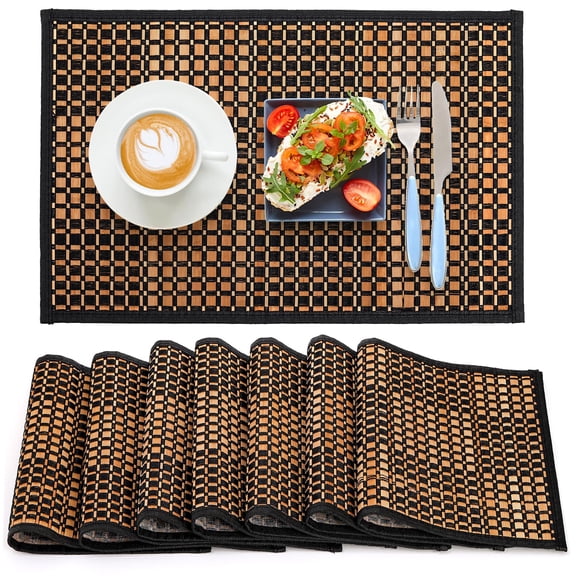 8 Pack Bamboo Placemats, Natural Anti-Slip Dining Table Mats, Heat-Resistant Place Mats, Japanese Style Washable Placemats for Dining Room, Kitchen, Restaurant, 18 x 12 Inch