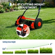 Push Reel Lawn Mower 14 Inch, 5-Blade Manual Reel Mower Walk-Behind, Adjustable Cutting Height Hand Push Mower for Small to Medium Yards, Quiet Lawn Care Tool, Red