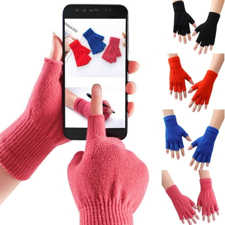 

LINASHI 1 Pair Warm Half Finger Gloves Stretchy Knit Half Finger Gloves Soft Gloves Winter for Women