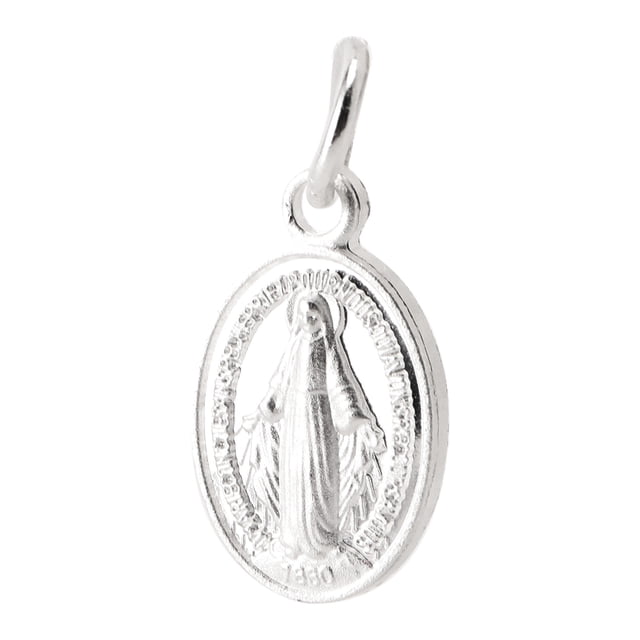 Medalla Milagrosa Universal Plata de Ley 925 Pulida Virgen María Colgante Ovalado de Doble Cara Medalla Católica Joyería