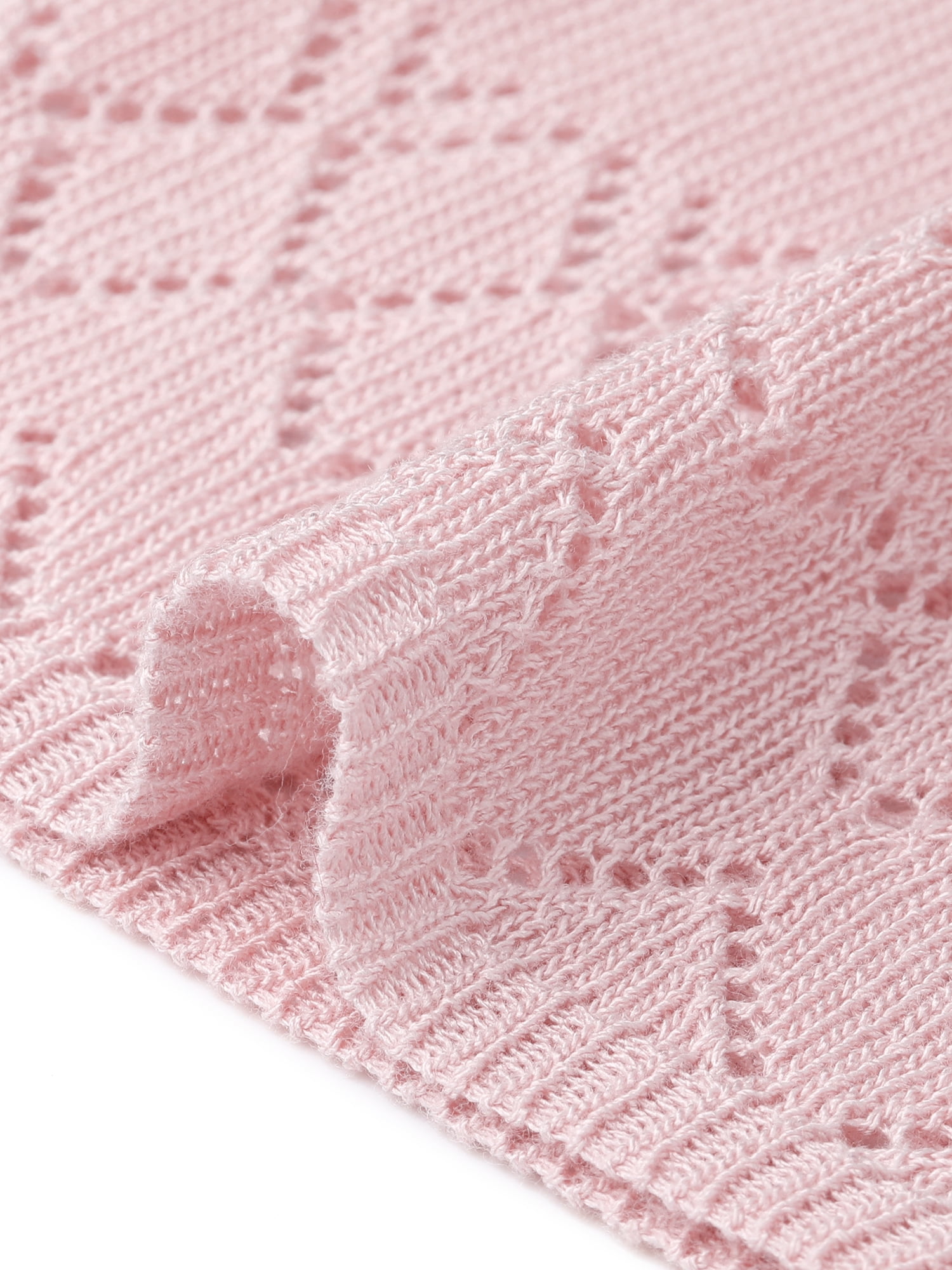 DARING DIVA Women's Short Sleeve Crochet Open Front Knit Cardigan Shrugs XS Light Pink