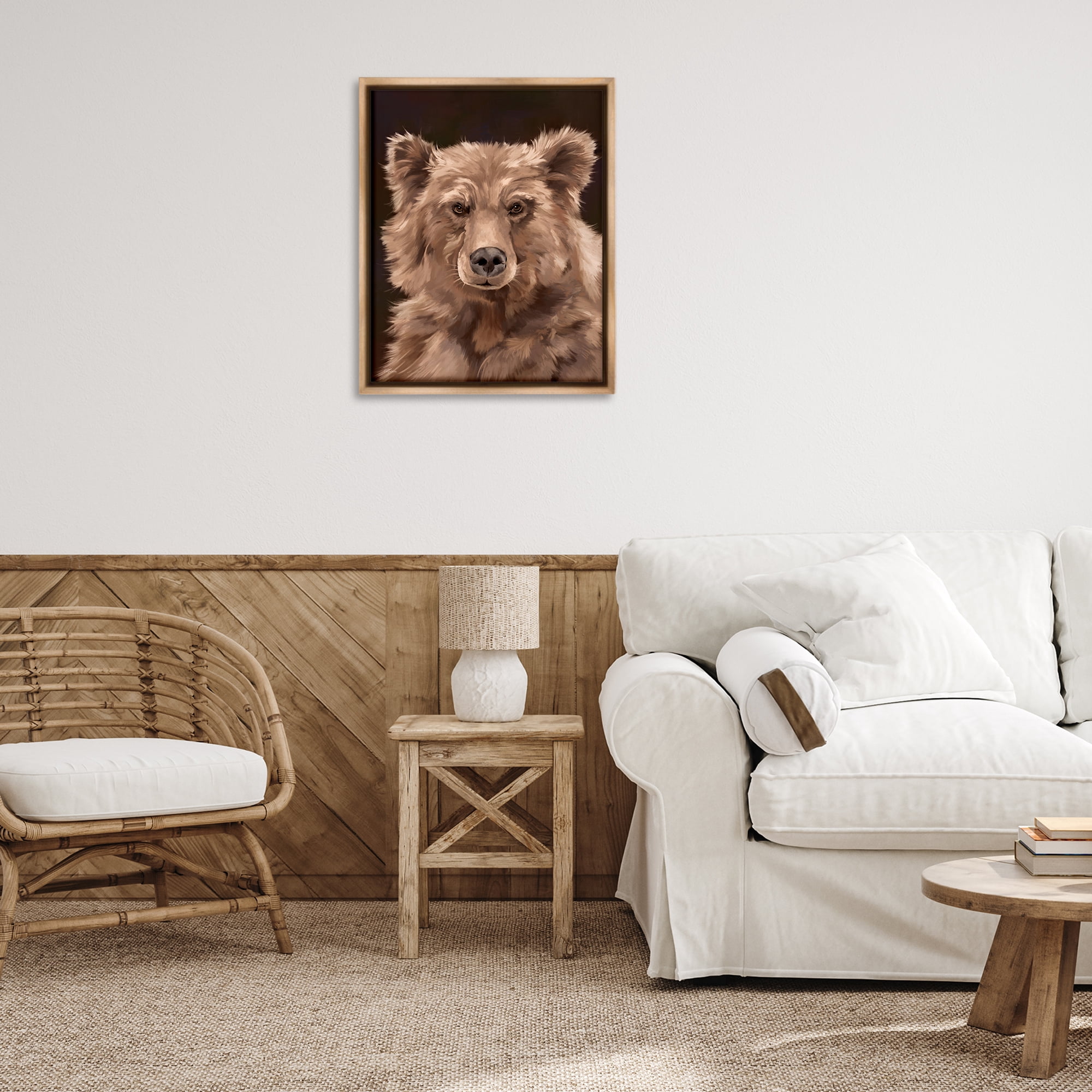 Stupell Industries Fluffy Bear Cub Animals Painting Brown Floater Framed Canvas Art Print Wall Art, 25 x 31