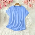 thumbnail image 4 of JSheng Women's Summer Loose Top Fashion Solid Color Casual V-Neck Loose Comfortable Soft T-shirt Blouse Light Blue S, 4 of 5