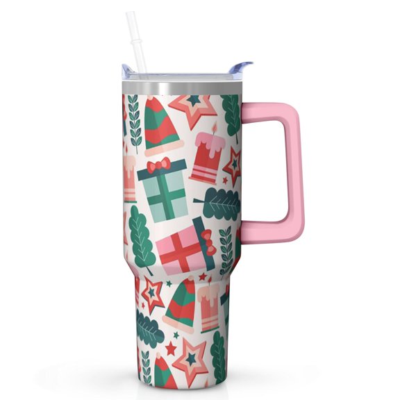 Christmas Snowman Stainless Steel Coffee Mug 40oz with Handle, Winter Insulated Travel Tumbler with Straw, Holiday Gift Water Bottle for Adults