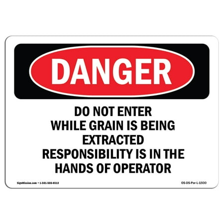 Gaines White Plaque - OSHA Danger Sign - Grain Bin Silo Safety 10