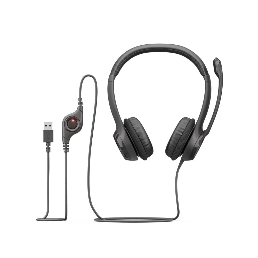 Logitech H390 Wired USB Headset, Stereo Headphones with Noise-Cancelling Microphone, USB, In-Line Controls, Black (981-000310)