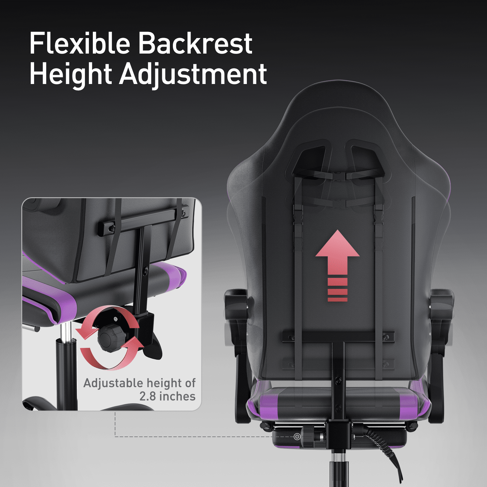 MoNiBloom Ergonomic Gaming Chair with Footrest, Adjustable Headrest and Lumbar Support for Office and Gaming, High-Back Racing Style Computer Desk Chair, Purple (Wide Seat)