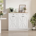 thumbnail image 1 of Yeshouse Armario de madera con doble puerta basculante para basura, almacenamiento oculto para contenedores con 2 cajones para cocina o lavadero, 1 of 8