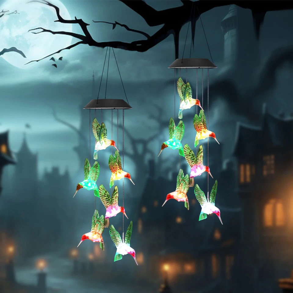 PURELY- Solar Powered Led Color Changing Hummingbird Wind Chime Lights Garden Yard Decor