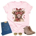 thumbnail image 3 of Valentine Highland Cow Hearts Graphic Design Casual Short Sleeve Shirt ( XX-Large, Pink), 3 of 4