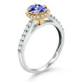 thumbnail image 3 of Gem Stone King 10K White Gold Blue Tanzanite White White Lab Grown Diamond Halo Engagement Ring for Women (1.06 Cttw, Oval 7X5MM, Gemstone December Birthstone, Size 7), 3 of 4
