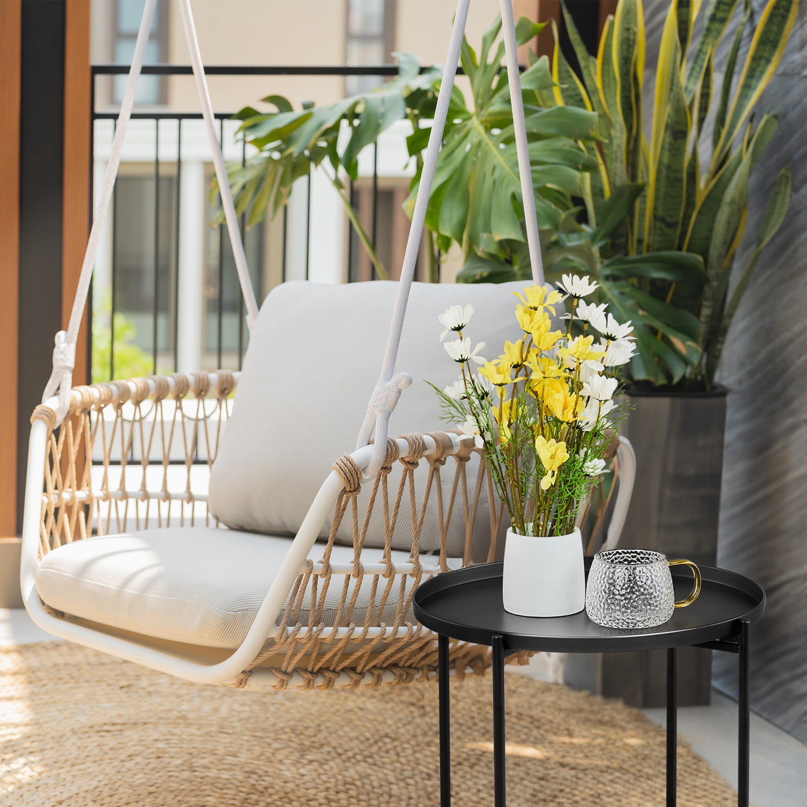 XIlee Side Table, End Table Metal Small Table Indoor Outdoor & Snack Bedside Table Sofa,with Removable Tray, Anti-Rust Metal Asional Table for Balcony Patio Living Room, Nightstand for Bedroom,Black