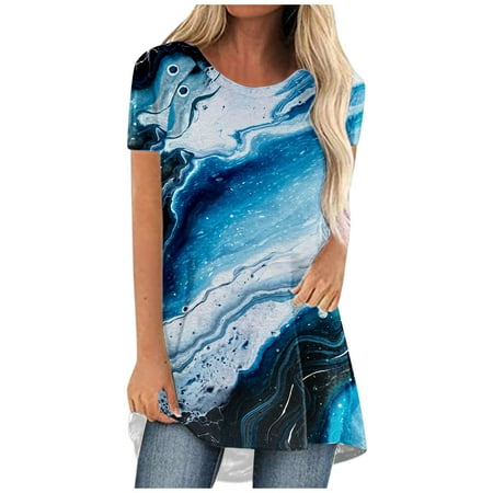 

Mrat Corset Tops for Women Short Sleeve Round-Neck Blouses Ladies Summer Printed Round-Neck Loose Short Pullover Sleeve Tops Blouse Black Crewneck Tshirt