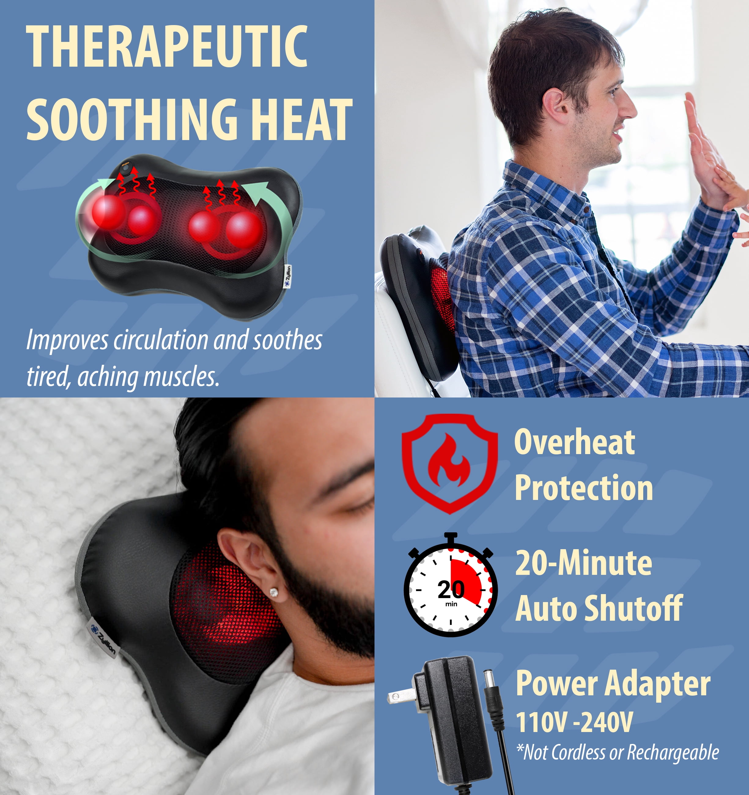 Zyllion Shiatsu Back & Neck Massager with Heat for Muscle Pain, Black