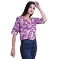 thumbnail image 4 of Moomaya Printed Cotton Top For Womens V-neck Crop Top Elbow Sleeve Summer Blouse T-shirt, 4 of 7