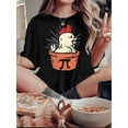 thumbnail image 1 of Camiseta informal de cuello redondo para mujer con estampado de pollo en maceta, tejido de punto de algodón, elasticidad media, ideal para todas las estaciones, ideal para deportes de ocio., 1 of 6