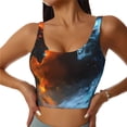 thumbnail image 1 of Fotbe Red And Blue Fire Skull Warrior Sujetador Deportivo Largo sin Aros para Mujer con Almohadillas y Soporte Medio, Transpirable y Absorbente, Camiseta Tipo Chaleco o Tank Top-Medium, 1 of 8