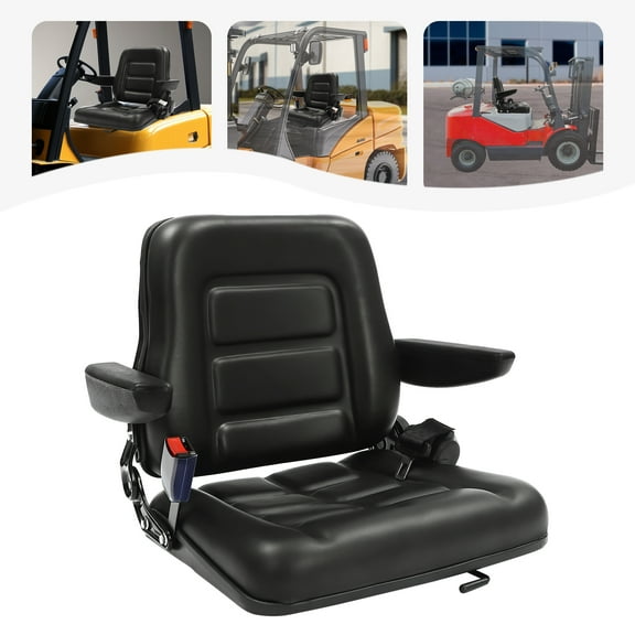 Tractor Seat, Forklift Seat with Adjustable Angle Back,Armrest And Safety Belt, Heavy Duty Vehicle Seat Black PVC Tractor Seat Fits for Garden Excavator Skid Loader Backhoe Dozer Telehandler