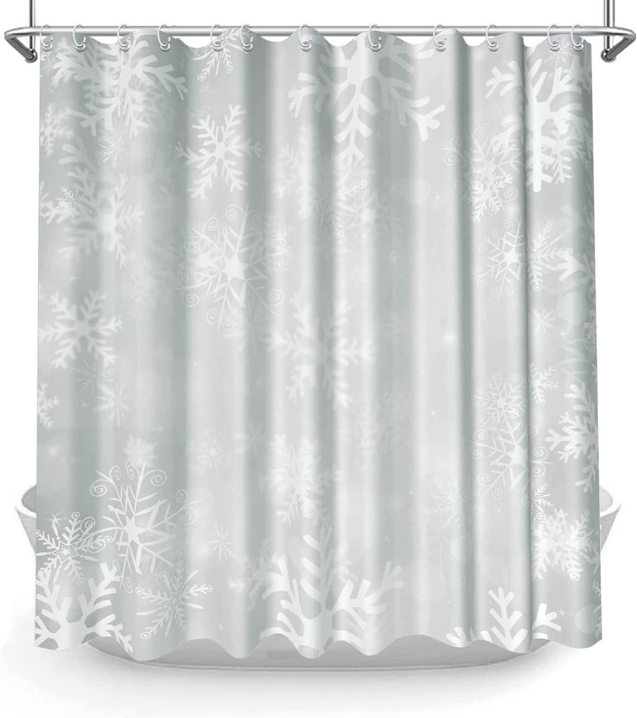 Snowflake Shower Curtain Christmas Winter White Silver Big and Small
