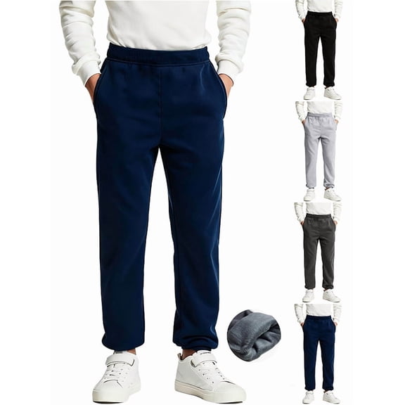 Afuyipoi Kids Fleece Lined Joggers One-Piece Fleece Thick Warm Winter Active Track Sweatpants with Pockets Size 2-13 Years Navy Size 3T