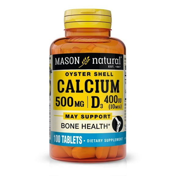 Mason Natural Calcium 500 mg with Vitamin D3 - Supports Healthy Bones, 100 Tablets