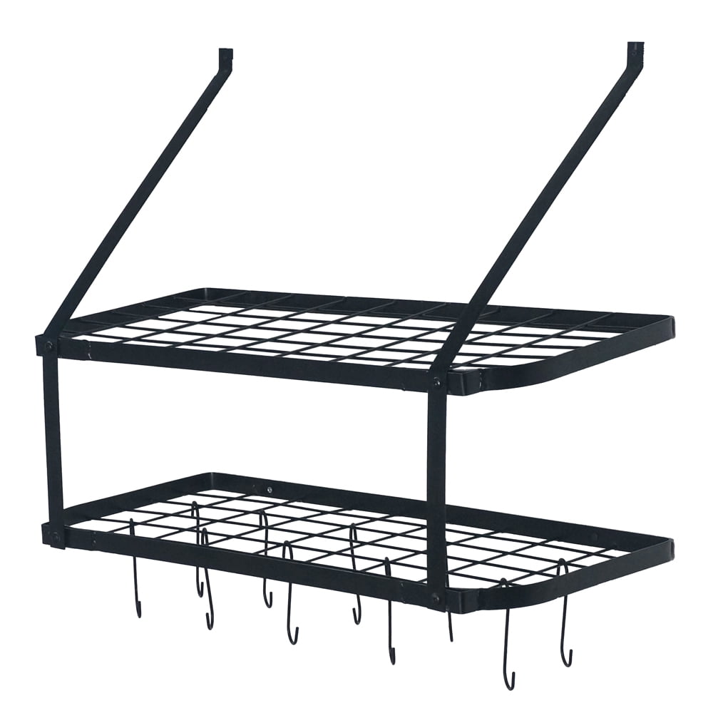 Kepooman 2 Tire Pot Rack, Wall Mounted Hanging Racks for Kitchen, Black
