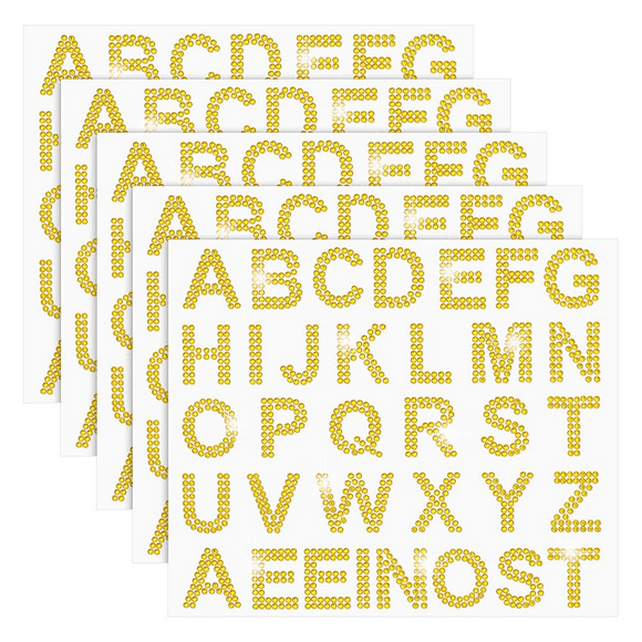 170 Pcs Silver Rhinestone Letter Stickers, 5 Sheets 34 Letters Glitter Bling Alphabet Letter Stickers Gold