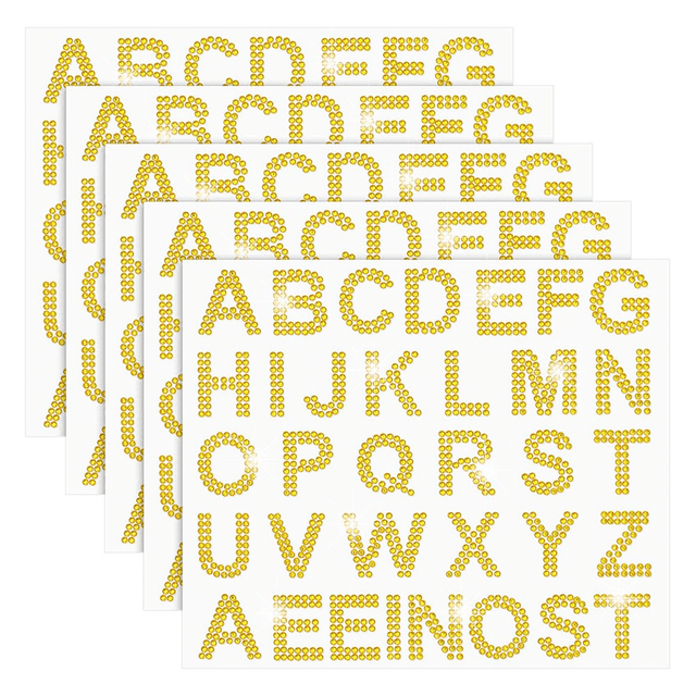 170 Pcs Silver Rhinestone Letter Stickers, 5 Sheets 34 Letters Glitter Bling Alphabet Letter Stickers Gold