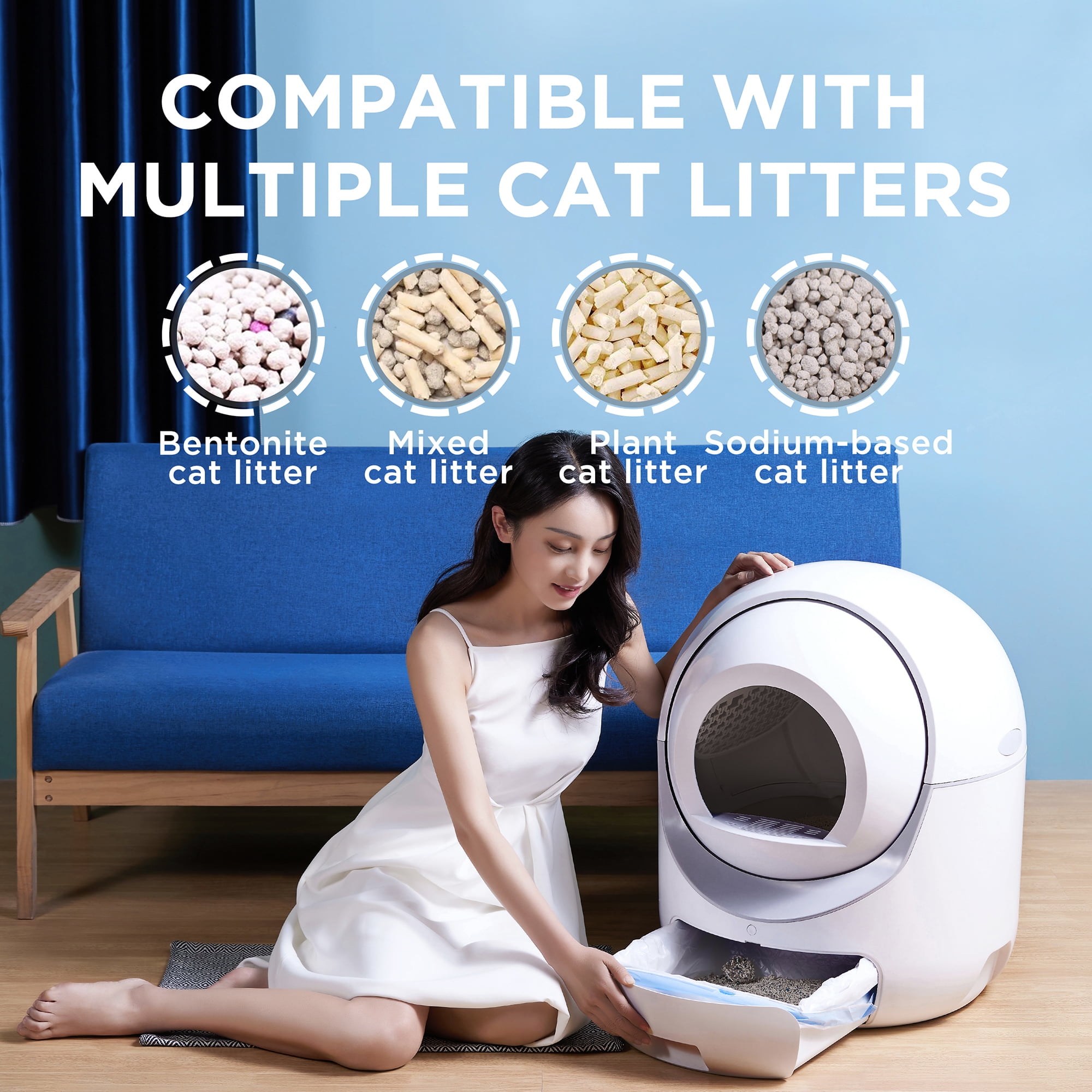 Smart Automatic Cat Litter Box, Self Cleaning Litter Box, App Control, Litter Robot Support 5G & 2.4G WiFi for Multiple Cats