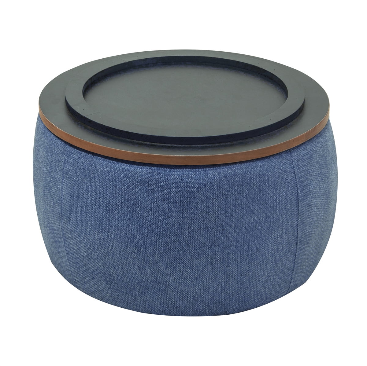 Round Storage Ottoman, Upholstered Coffee Table with Wooden Lid, 2 in 1 Function End Table Footstool for Living Room Office, Work as Side Table & Ottoman & Seat, Navy, 25.5''x25.5''x14.5''