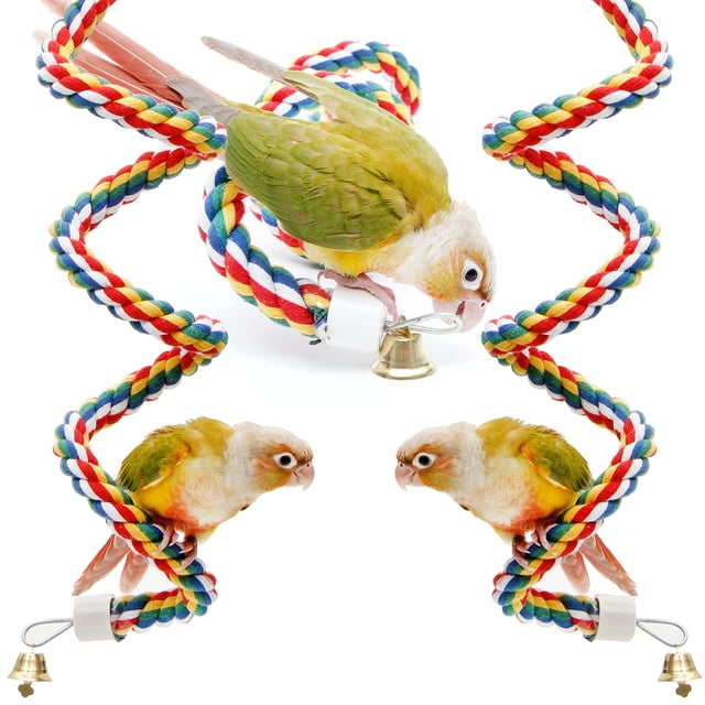 Youngever Paquete de 2 juguetes para pájaros, cuerdas para pájaros, juguetes elásticos para pájaros, perchas para pájaros