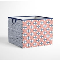 Bacati - Tribal Olivia Coral/Navy Cotton Percale Fabric covered Storage, Large Box, 14 x 14 x 10 inches