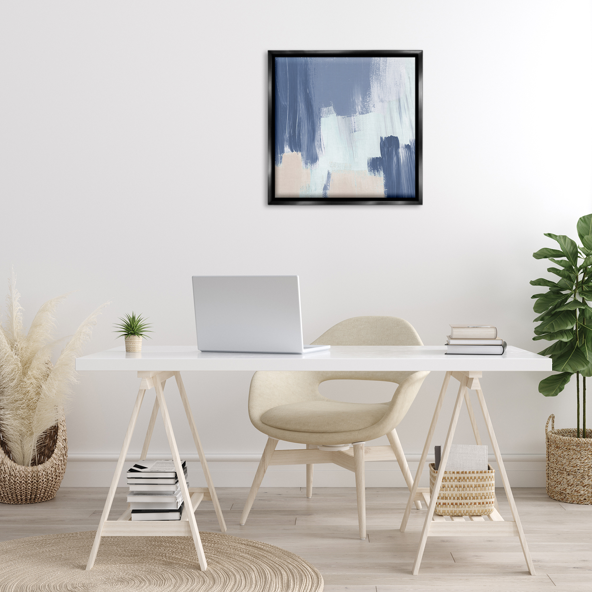 Stupell Industries Restless Blue Mind Abstract Abstract Painting Black Floater Framed Canvas Art Print Wall Art, 25 x 25