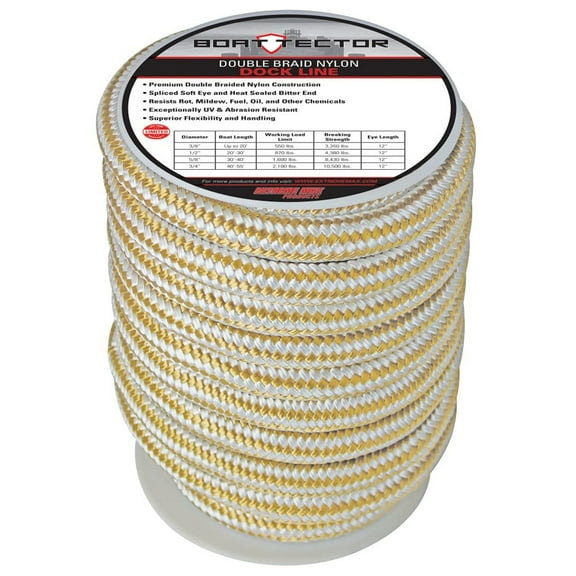 Extreme Max 3006.2324 BoatTector Double Braid Nylon Dock Line - 3/4" x 40, White & Gold