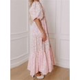 thumbnail image 3 of Pink Boho Floral Print Square Neck Puff Sleeve A-Line Tiered Maxi Dress With Smocked Waist, 3 of 8